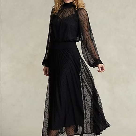 Polo by Ralph Lauren Black Polka-Dot Tulle Mockneck Dress - Picture 1 of 6